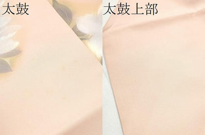平和屋着物●塩瀬　九寸名古屋帯　作家物　手描き　枝牡丹　金彩　正絹　逸品　CABF8694hy