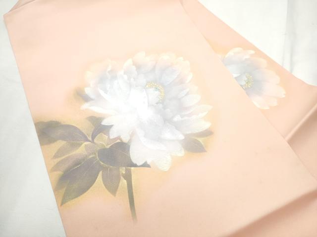 平和屋着物●塩瀬　九寸名古屋帯　作家物　手描き　枝牡丹　金彩　正絹　逸品　CABF8694hy