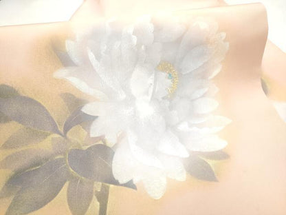 平和屋着物●塩瀬　九寸名古屋帯　作家物　手描き　枝牡丹　金彩　正絹　逸品　CABF8694hy