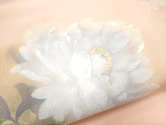 平和屋着物●塩瀬　九寸名古屋帯　作家物　手描き　枝牡丹　金彩　正絹　逸品　CABF8694hy