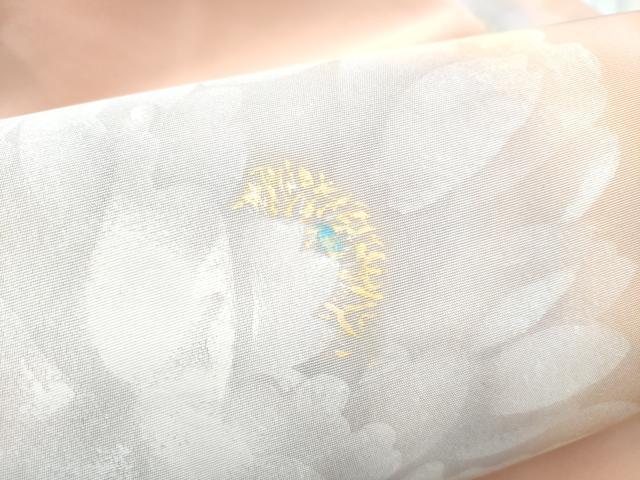 平和屋着物●塩瀬　九寸名古屋帯　作家物　手描き　枝牡丹　金彩　正絹　逸品　CABF8694hy