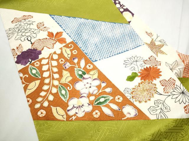 平和屋着物●九寸名古屋帯　駒刺繍　型染め　切嵌花文　正絹　逸品　CABF8695hy