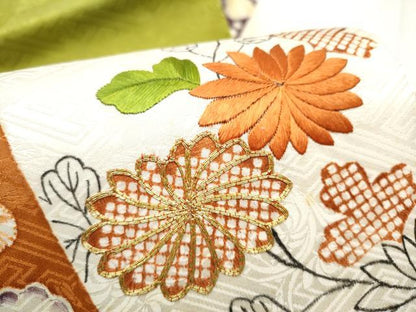 平和屋着物●九寸名古屋帯　駒刺繍　型染め　切嵌花文　正絹　逸品　CABF8695hy