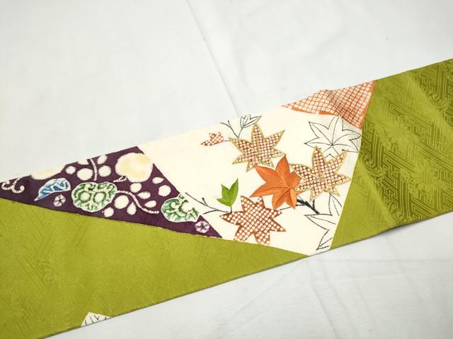 平和屋着物●九寸名古屋帯　駒刺繍　型染め　切嵌花文　正絹　逸品　CABF8695hy