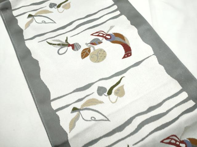 平和屋着物●八寸名古屋帯　休み鳥枝葉文　正絹　逸品　CABF8697hy