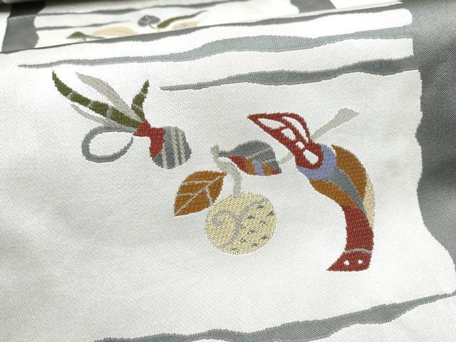 平和屋着物●八寸名古屋帯　休み鳥枝葉文　正絹　逸品　CABF8697hy