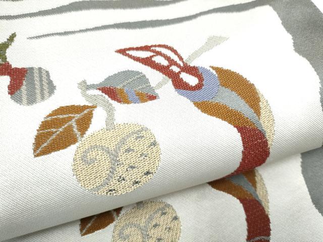 平和屋着物●八寸名古屋帯　休み鳥枝葉文　正絹　逸品　CABF8697hy