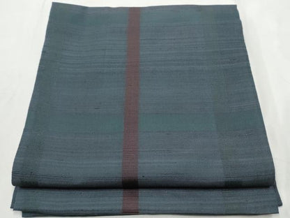 平和屋着物●九寸開き名古屋帯　紬地　格子柄　正絹　逸品　CABF8699hy