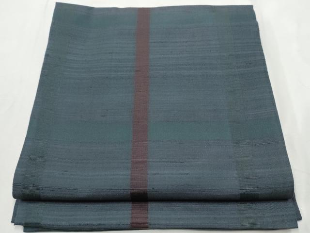 平和屋着物●九寸開き名古屋帯　紬地　格子柄　正絹　逸品　CABF8699hy