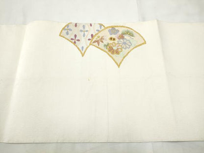 平和屋着物●爪掻き本綴れ　八寸名古屋帯　更紗扇面花文　金銀糸　正絹　逸品　CABF8701hy