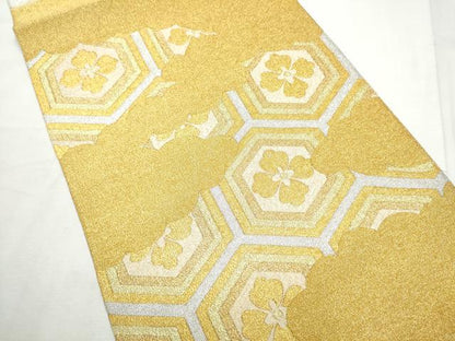 平和屋着物●爪掻き本綴れ　八寸名古屋帯　雲重ね亀甲花文　金銀糸　正絹　逸品　CABF8702hy