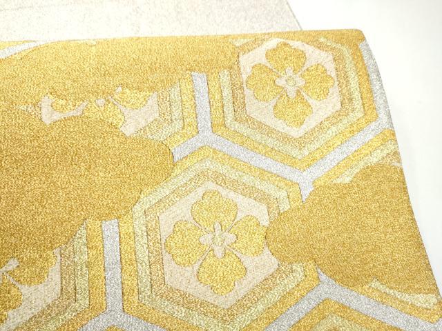 平和屋着物●爪掻き本綴れ　八寸名古屋帯　雲重ね亀甲花文　金銀糸　正絹　逸品　CABF8702hy