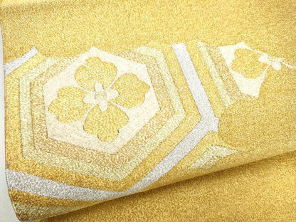 平和屋着物●爪掻き本綴れ　八寸名古屋帯　雲重ね亀甲花文　金銀糸　正絹　逸品　CABF8702hy