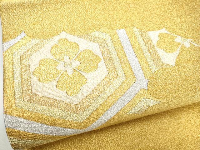 平和屋着物●爪掻き本綴れ　八寸名古屋帯　雲重ね亀甲花文　金銀糸　正絹　逸品　CABF8702hy