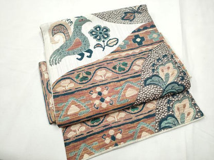 平和屋着物●つけ帯　紬地　孔雀花文　正絹　逸品　CABF8710hy