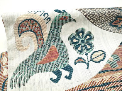 平和屋着物●つけ帯　紬地　孔雀花文　正絹　逸品　CABF8710hy