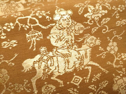 平和屋着物●龍村美術織物　龍村製　六通柄　本袋帯　紬地　人形手金襴　金糸　正絹　逸品　CABF8715hy