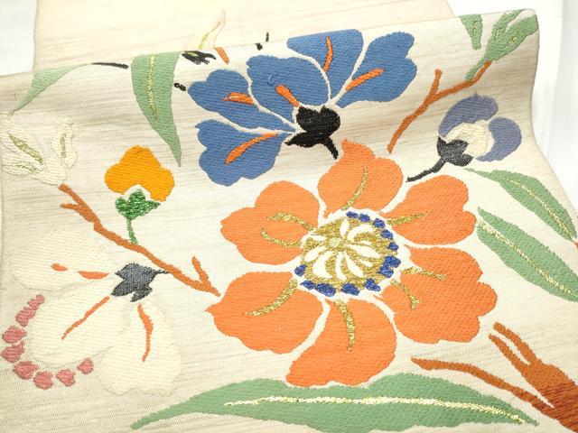 平和屋着物●龍村美術織物　龍村製　六通柄　本袋帯　唐織　佳都美草　金糸　正絹　逸品　CABF8716hy