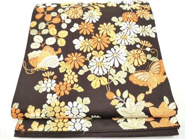 平和屋着物●六通柄袋帯　唐織　花蝶文　正絹　逸品　CABF8717hy