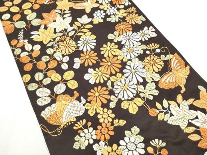 平和屋着物●六通柄袋帯　唐織　花蝶文　正絹　逸品　CABF8717hy