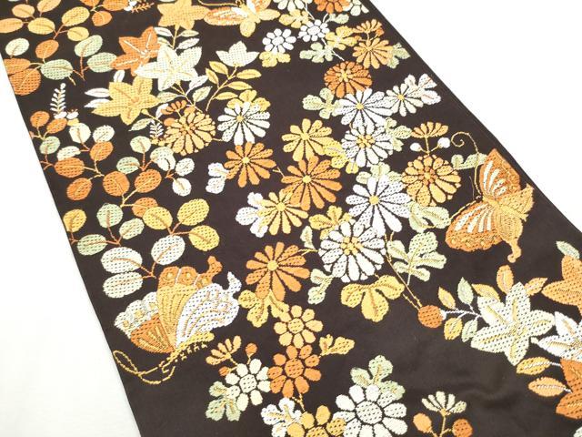 平和屋着物●六通柄袋帯　唐織　花蝶文　正絹　逸品　CABF8717hy
