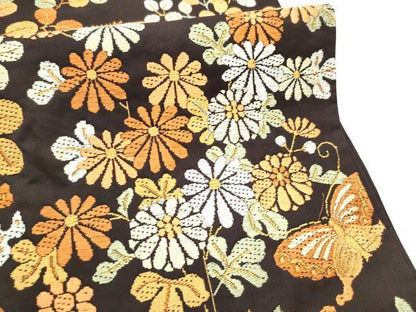 平和屋着物●六通柄袋帯　唐織　花蝶文　正絹　逸品　CABF8717hy