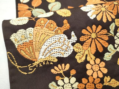 平和屋着物●六通柄袋帯　唐織　花蝶文　正絹　逸品　CABF8717hy