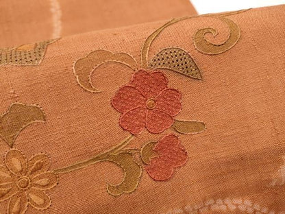 平和屋着物●中国三大刺繍　スワトウ相良刺繍　六通柄袋帯　紬地　絞り　花唐草文　正絹　逸品　CABF8720hy
