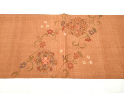 平和屋着物●中国三大刺繍　スワトウ相良刺繍　六通柄袋帯　紬地　絞り　花唐草文　正絹　逸品　CABF8720hy