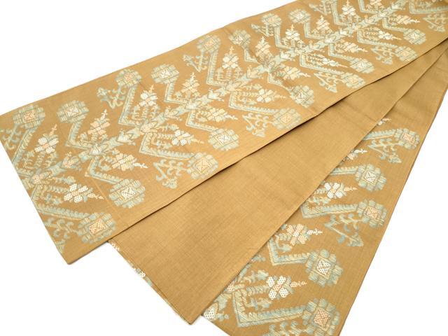 平和屋着物●六通柄袋帯　紬地　幾何学花文　正絹　逸品　CABF8721hy