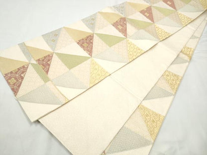 平和屋着物●六通柄袋帯　唐織　変わり市松吉祥花文　金糸　正絹　逸品　CABF8722hy
