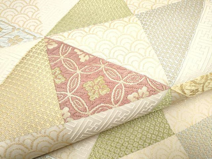 平和屋着物●六通柄袋帯　唐織　変わり市松吉祥花文　金糸　正絹　逸品　CABF8722hy