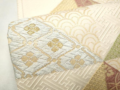 平和屋着物●六通柄袋帯　唐織　変わり市松吉祥花文　金糸　正絹　逸品　CABF8722hy