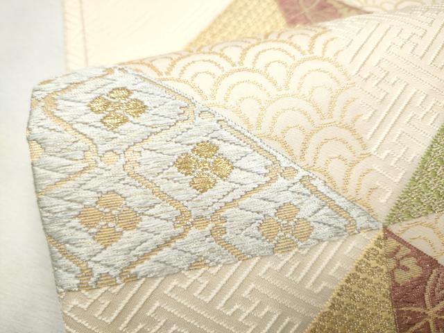 平和屋着物●六通柄袋帯　唐織　変わり市松吉祥花文　金糸　正絹　逸品　CABF8722hy