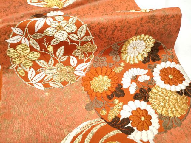 平和屋着物●西陣　河合美術織物謹製　六通柄袋帯　唐織　草花丸文　金糸　引箔　正絹　逸品　CABF8724hy