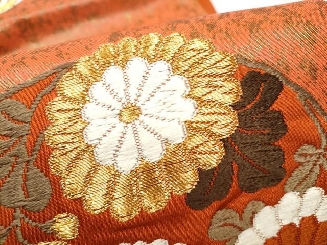 平和屋着物●西陣　河合美術織物謹製　六通柄袋帯　唐織　草花丸文　金糸　引箔　正絹　逸品　CABF8724hy