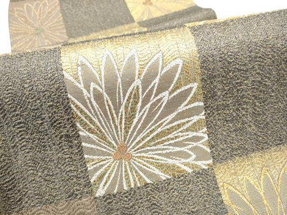 平和屋着物●六通柄袋帯　市松菊文　金銀糸　正絹　逸品　CABF8726hy