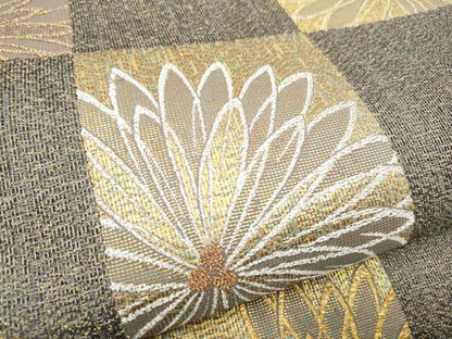 平和屋着物●六通柄袋帯　市松菊文　金銀糸　正絹　逸品　CABF8726hy