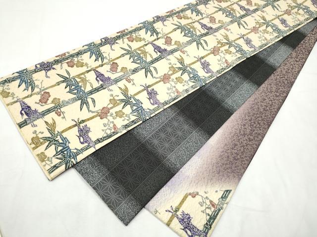 平和屋着物●両方向　両面　全通柄袋帯　ふくれ織　飛鶴笹竹梅文　金糸　正絹　逸品　CABF8728hy