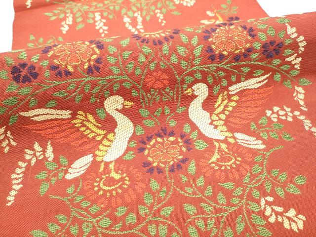 平和屋着物●六通柄　本袋帯　向かい鳥花文　正絹　逸品　未使用　CABF8734hy