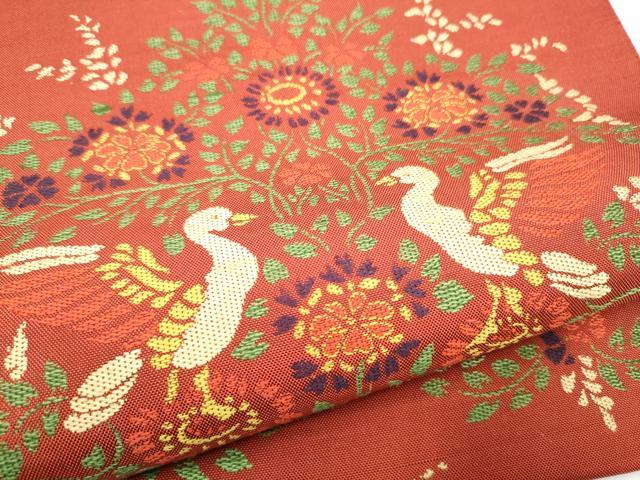 平和屋着物●六通柄　本袋帯　向かい鳥花文　正絹　逸品　未使用　CABF8734hy