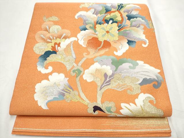 平和屋着物●爪掻き本綴れ　太鼓柄袋帯　更紗花文　金銀糸　正絹　逸品　CABF8735hy