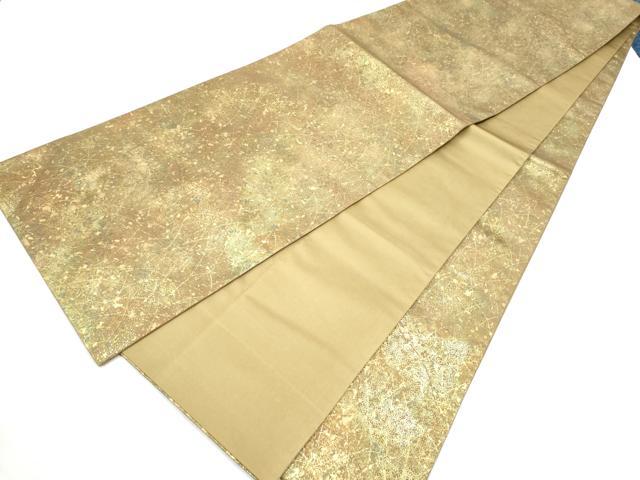 平和屋着物●伝統工芸品　伊那紬　手織り　全通柄袋帯　霞舞花文　金彩　引箔　正絹　逸品　CABF8740hy