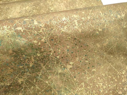 平和屋着物●伝統工芸品　伊那紬　手織り　全通柄袋帯　霞舞花文　金彩　引箔　正絹　逸品　CABF8740hy