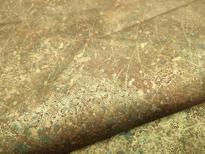 平和屋着物●伝統工芸品　伊那紬　手織り　全通柄袋帯　霞舞花文　金彩　引箔　正絹　逸品　CABF8740hy