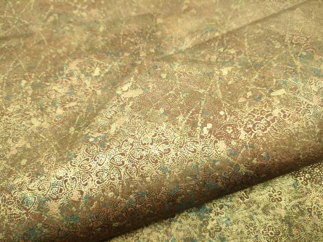 平和屋着物●伝統工芸品　伊那紬　手織り　全通柄袋帯　霞舞花文　金彩　引箔　正絹　逸品　CABF8740hy