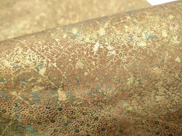 平和屋着物●伝統工芸品　伊那紬　手織り　全通柄袋帯　霞舞花文　金彩　引箔　正絹　逸品　CABF8740hy
