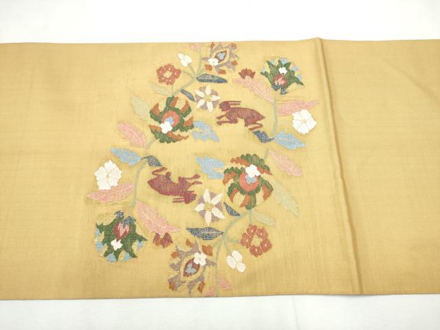 平和屋着物●太鼓柄袋帯　すくい織　更紗動物花文　金銀糸　正絹　逸品　CABF8742hy