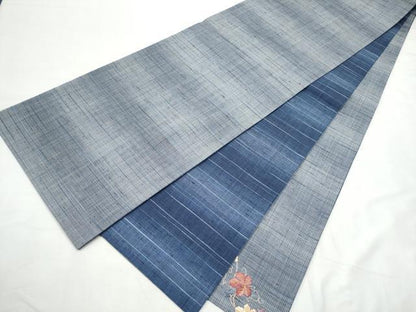 平和屋着物●両面　太鼓柄袋帯　紬地　総刺繍　葡萄蔦の葉文　金糸　正絹　逸品　CABF8744hy