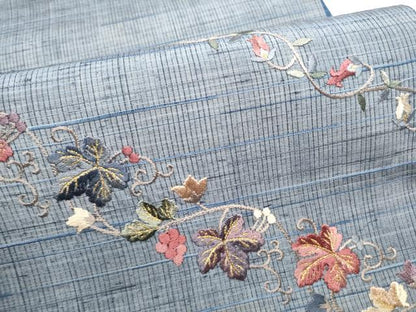 平和屋着物●両面　太鼓柄袋帯　紬地　総刺繍　葡萄蔦の葉文　金糸　正絹　逸品　CABF8744hy